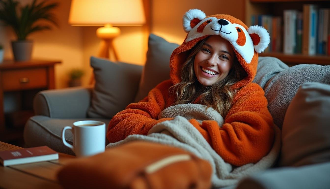 craquez pour notre pyjama panda roux, le choix parfait pour un look cocooning ultra doux et plein de charme. confort, chaleur et originalité réunis pour vos soirées détente à la maison !