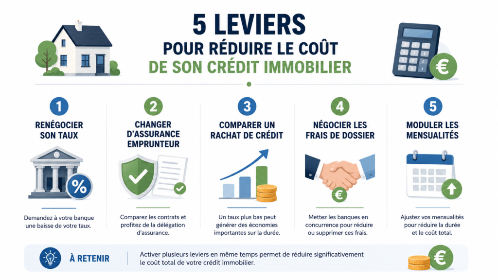 Les cinq actions qui permettent de diminuer durablement le coût d'un prêt immobilier.